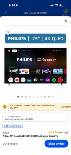 Philips 75" Class QLED 4K UHD (2160p) Google Smart TV