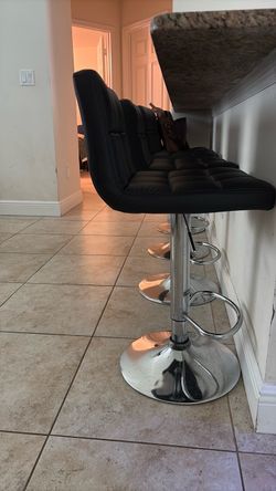 Black Tufted Bar Stools with Chrome Base – Set of 4