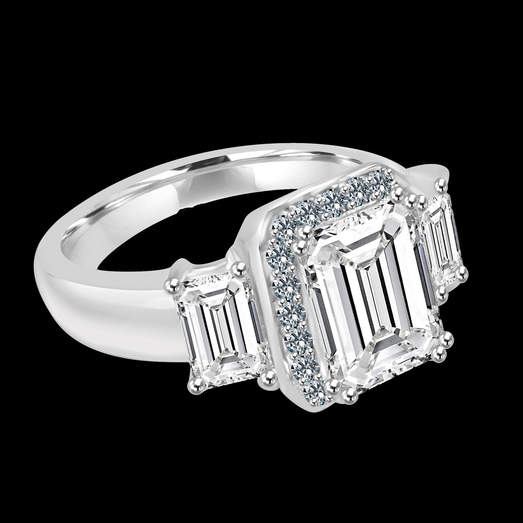 2 CT. Emerald Cut Center with two side baguettes Simulated Diamond - Diamond Veneer Vintage Sterling Silver Ring 635R72227