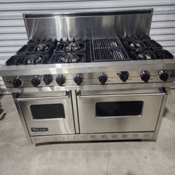 Viking 48” Stainless Steel Gas Range Stove With Charbroil Grill