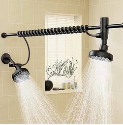(212121-40) Dual Shower Head with Original Adjustable Slider, High Pressure Double Shower Head for Two People Rod, 2 Showerhead System for Couples, Re