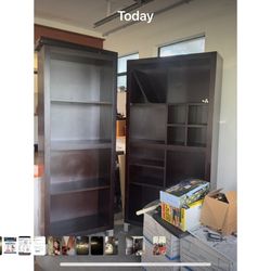 Set Of 2 Espresso Brown Modern Bookcases