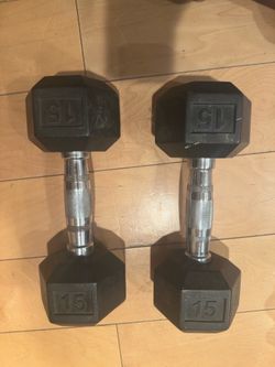 Barbell Coated Hex 15 lb Dumbbells Pair