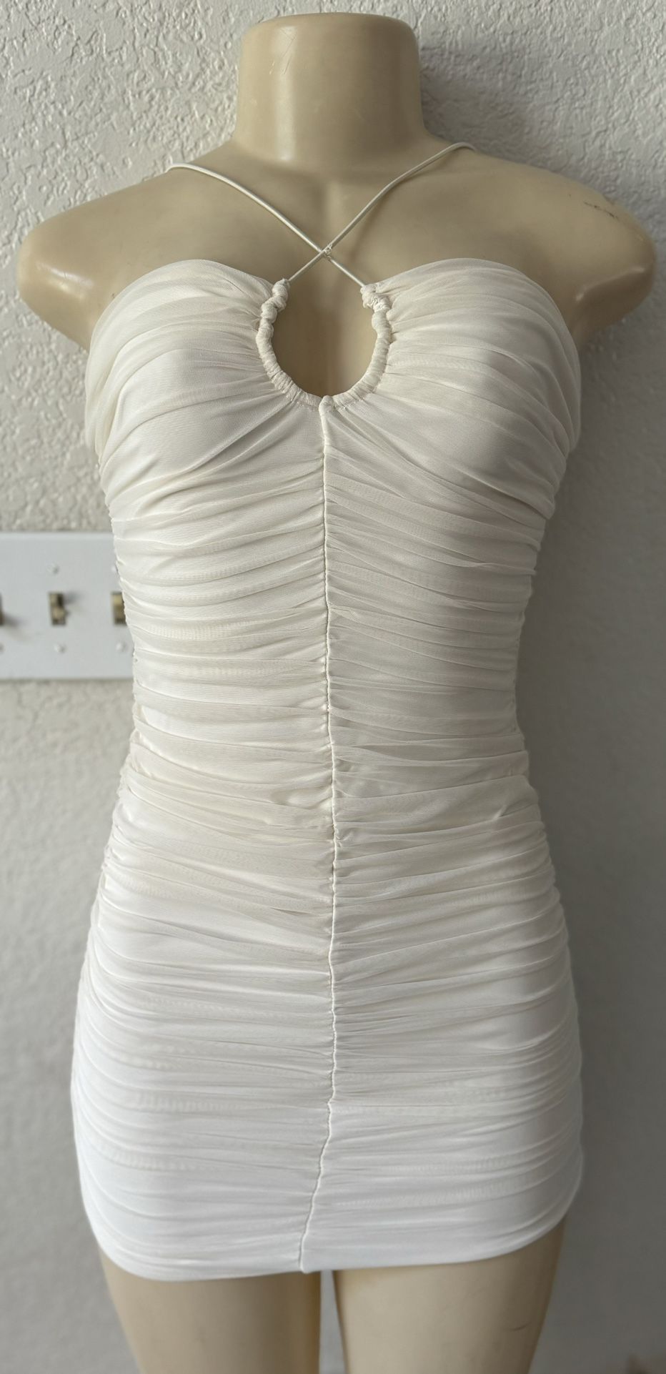 White Polly Ruffle Bodycon Dress Sexy Party Cocktail Night Out