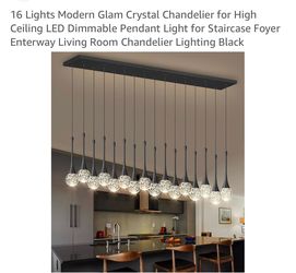 Brand New ykolupty 16-Light Black Rectangular Crystal Chandelier – LED Dimmable –