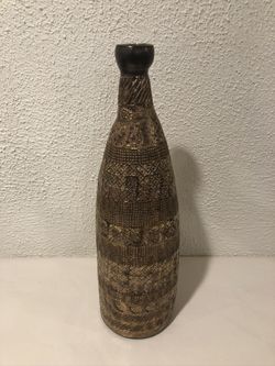 Beautiful Tall Decorative  Porcelain Textured Design Gold Painted Vase 18.50” Tall   This is absolutely a beautiful vase for any decor 18.50” tall and