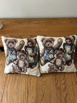 2  Bear Family 12" sq Tapestry pillows 