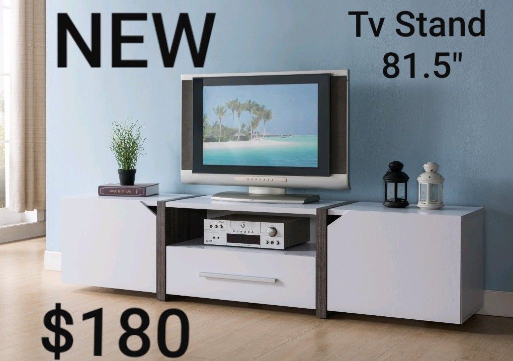TV Stand in White and Distressed Gray