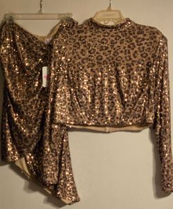 A two piece skirt and top leopard print  with sparkle