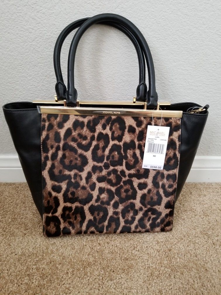 New With Tags Michael Kors Lana Leopard Calfhair Handbag Purse