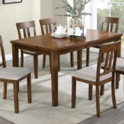 Brand New Walnut & Beige 7pc Dining Table Set 