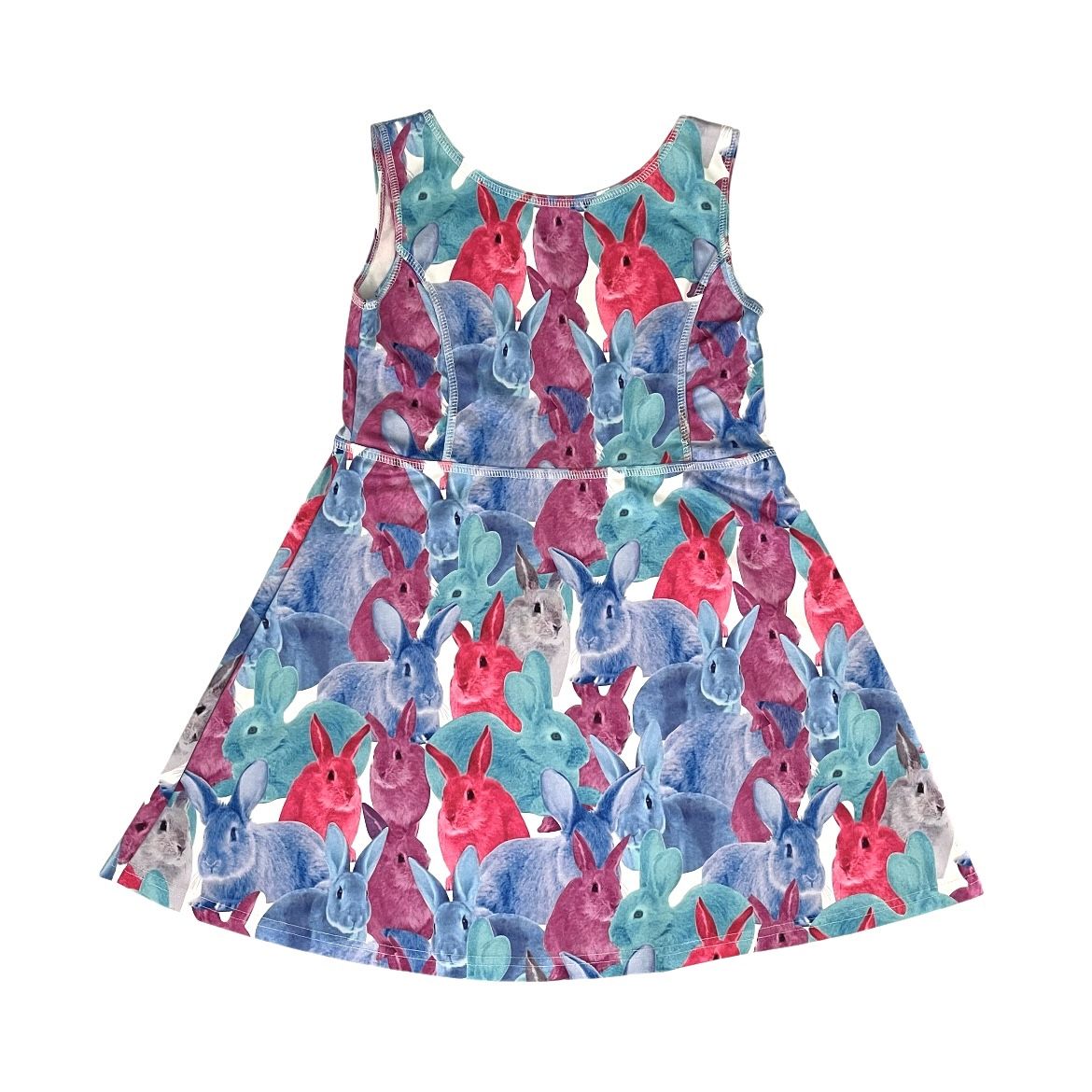 Girls 11-12 Bunny Rabbit Sleeveless Dress Multicolor A-Line Sundress Party
