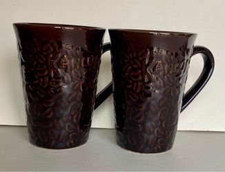 Kahlúa Coffee Mugs Set of 2 Brown Ceramic Embossed Coffee Bean Design