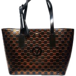 Valentino By Mario Valentino Prince Monogram Leather Tote Women's Black Handbag