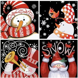 4 Pack Paint by Numbers for Adults and Kids, Christmas DIY Acrylic Painting Kit with Paintbrushes, Acrylic Pigment for Beginners, 11.8 X 11.8 Inch (Wi