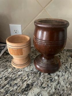 Set of 2 Vintage Wooden Pilones - Hispanic Mortar & Pestle Cooking Ware