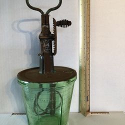 Vintage Hazel-Atlas Green Depression Glass 4 Cup Measure and A&J Food Mixer