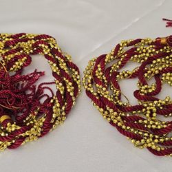 2 strands of 9' Red & Gold Bead Rope Garland Christmas Decor Tassel Ends