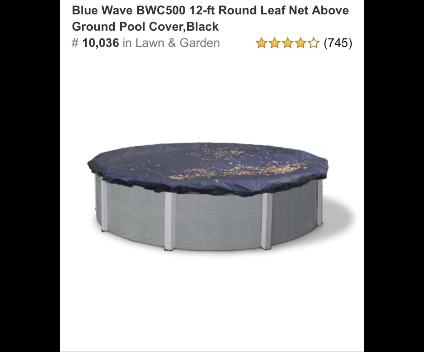 Blue wave BCW500 12-ft round leaf net ( above ground pool) black