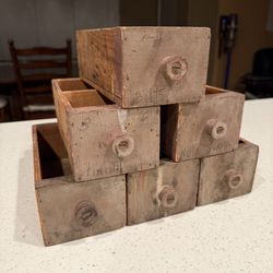 Antique Industrial Wooden Factory Drawers | Primitive Farmhouse Storage (Set of 6)