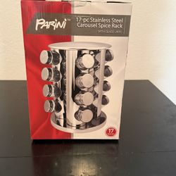 Parini 17-pc Stainless Steel Spice Rack With Glass Jars 