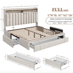 Full Size Bed Frame with Storage & Mattress 