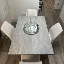 Modern Grey Extendable Dining Table + 4 White Chairs