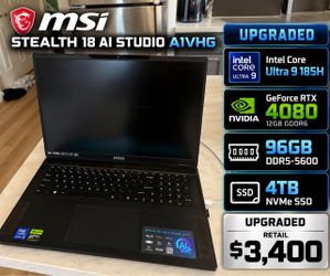 MSI Stealth 18 AI Studio A1VHG – RTX 4080 | 96GB RAM | 4TB SSD | Core Ultra 9