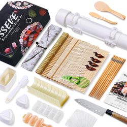 ISSEVE Sushi Making Kit, 25 in 1 Sushi Bazooka Maker with Sushi Molds, Bamboo Mat, Bamboo Chopsticks, Sushi Knife,Nigiri Mold,Onigiri Mold,Musubi mold
