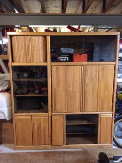 Oak Entertainment center TV and stereo and storage