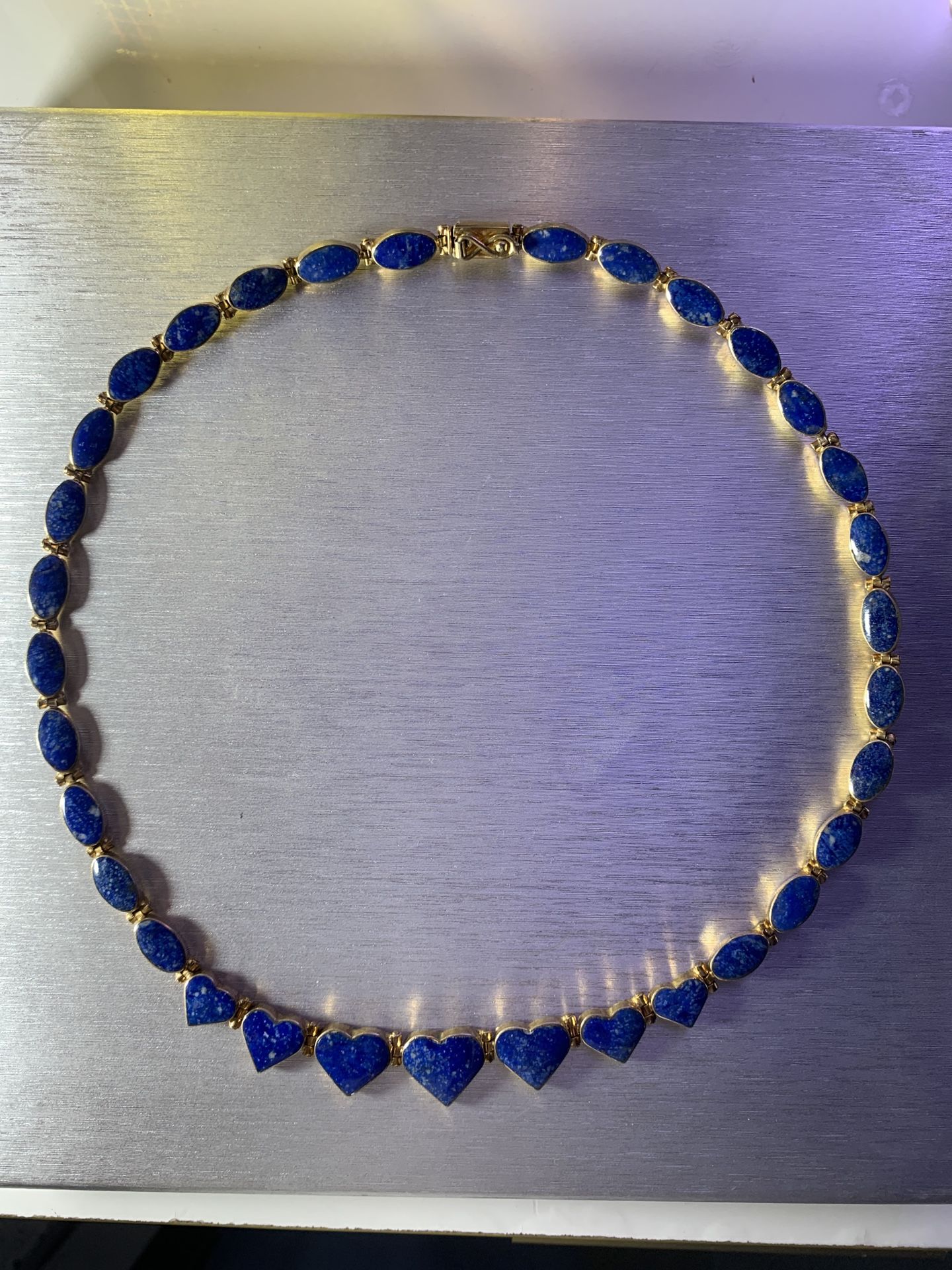 950 Sterling Silver Heart Necklace Set Lapis Lazuli In Sterling W Gold Vermeil