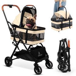 PAWLALA Pet Stroller with Detachable Carrier - Ideal for Small to Medium Dogs & Cats - Compact