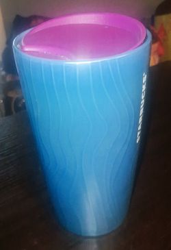 Starbucks Blue Wavy Tumbler W/ Pink Lid 2022 SKU# 011129734