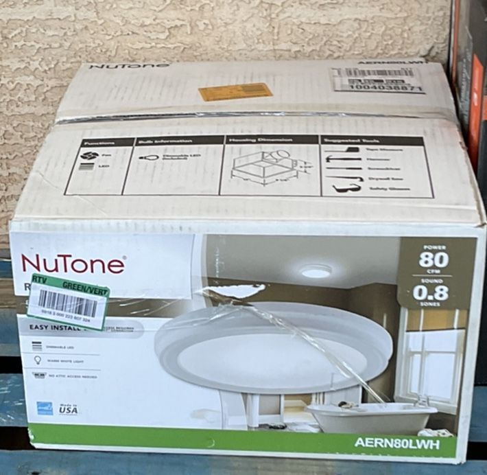 Broan-NuTone Roomside Series Decorative White 80 CFM Ceiling Bathroom Exhaust Fan with Round LED Panel and Beveled Frame ENERGY STAR