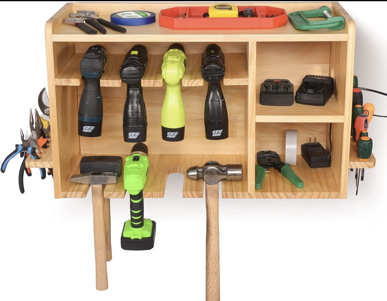 NEW ikkle Wooden Drill Rack – Wall-Mount 8‑Slot Organizer