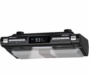 Under Cabinet Kitchen Bluetooth Home Music System - Clock FM Radio - Includes Mounting Hardware - Black Edition
