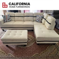 Spacious L-Shaped Sectional Couch with Chaise & Storage Ottoman
