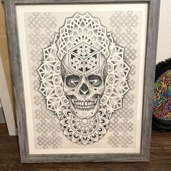 Tattoo Style Sacred Geometry Skull Art - 16” X 20” Framed 