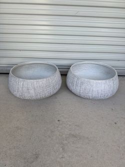 Pair Gray & White Planters - Model home decor