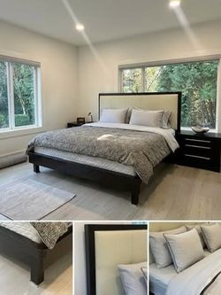 Modern King Bed Frame with Upholstered Headboard with mattress