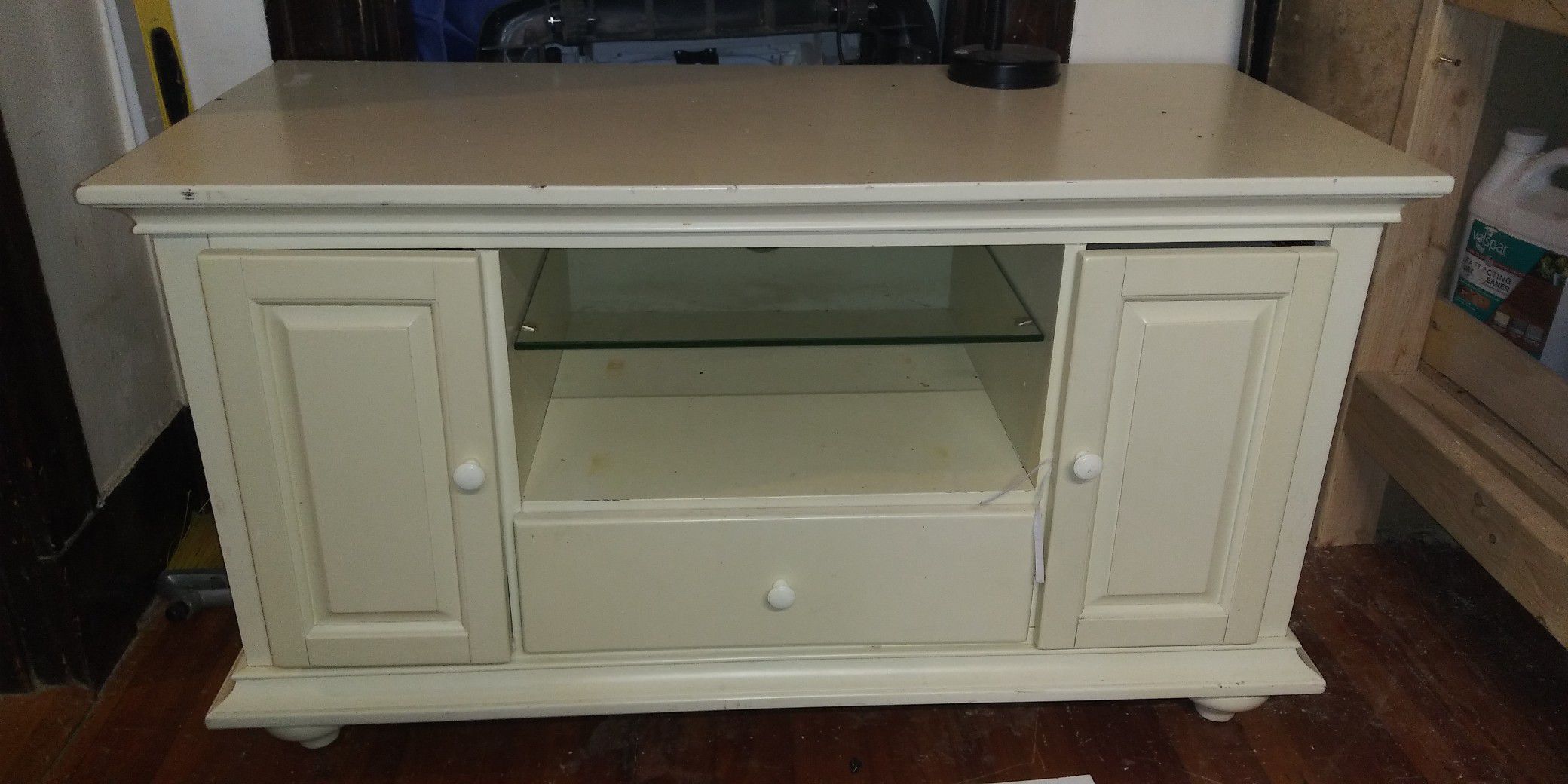 Mint entertainment center with storage drawers