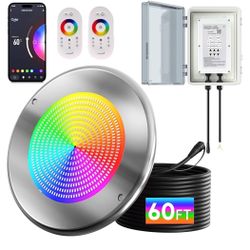 Brand New In The Box- 60W 10 Inch Smart LED Pool Lights for Inground Pool with 3 Way (WiFi Bluetooth APP/Remote/Controller), Multicolor Changing Under