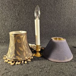 Vintage 9" Elecronic Window Candle with  Brass Base & Two 4" shades and bulb that fit. Works!