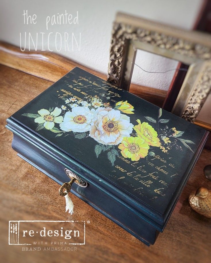 Green Floral Refinished Jewelry Box