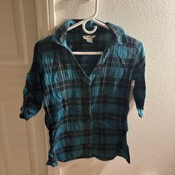 Blue and Black Plaid Button-Up