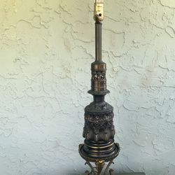 Vintage Solid-Brass Electrified-Oil Table Lamp (Height: 33-1/2”)