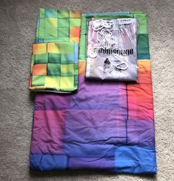 Rainbow Block Brick-Like Geometric Duvet Cover And Matching Shower Curtain 