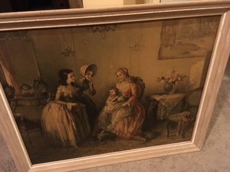 Vintage louis jambor framed lithograph print victorian era parlor scene