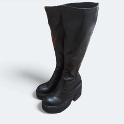 Black Knee High Boots - Platform Chunky Block Heels for women cosplay, Size US 8 (Read Descripton For Payment)
