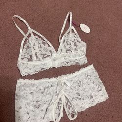 New large white lace bra bracelet panty Lingere set shorts